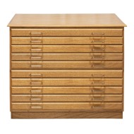 10 Drawer Oak Flat File with Top and Base