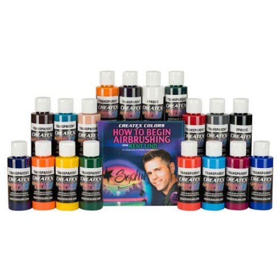 Createx Airbrush Colors 18 Color Set w/ DVD, 2 oz.