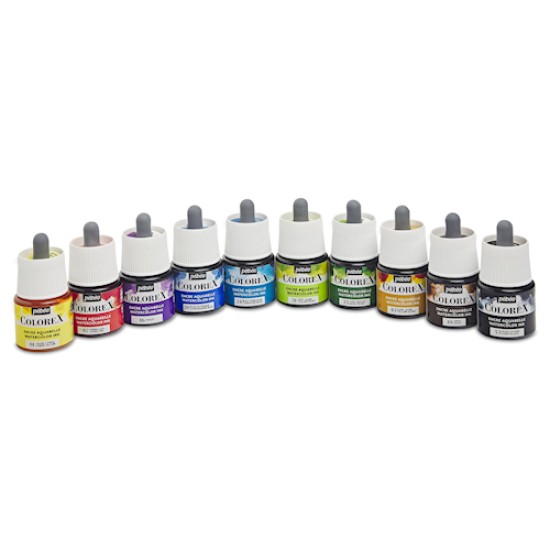 Colorex Watercolour Ink Box 10 Assorted 45 ml. Bottles