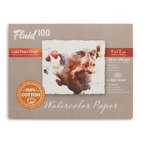 Fluid 100 Watercolour Block 140 lb. 100% Cotton Cold Press 9