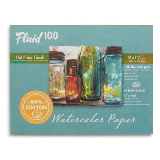 Fluid 100 Watercolour Block 140 lb. 100% Cotton Hot Press 9