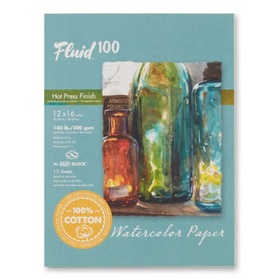 Fluid 100 Watercolour Block 140 lb. 100% Cotton Hot Press 12